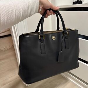 Tory Burch Black Satchel with Gold Accents